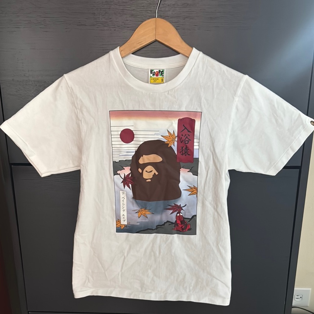 Bape Luxury White Tee with Ape and Leaf Design - Exclusive Japan Edition